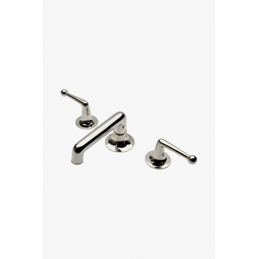 Dash Low Profile Three Hole Deck Mounted Lavatory Faucet with Metal Lever Handles in Nickel, 1.2gp