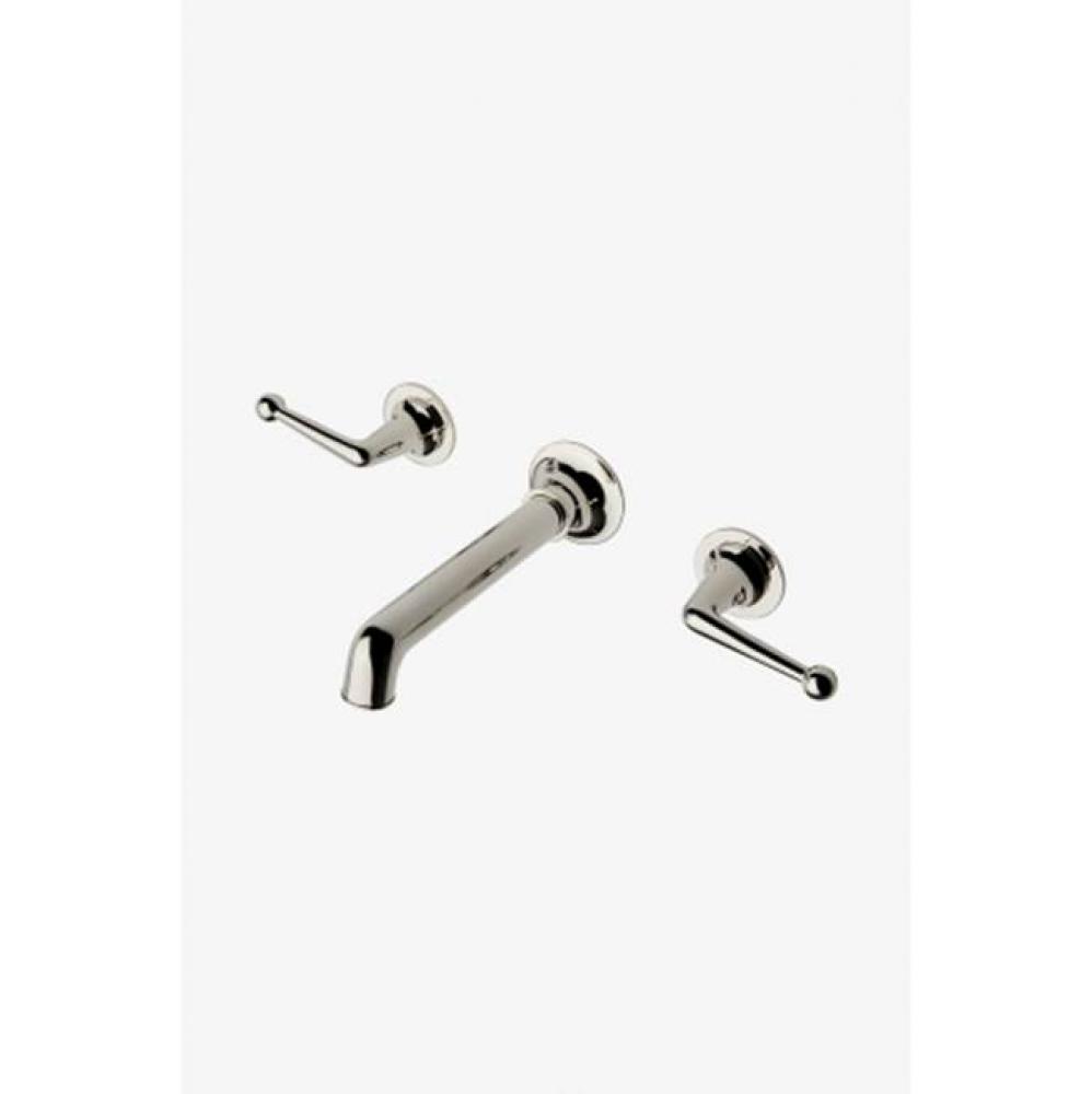 Dash Three Hole Wall Mounted Lavatory Faucet with Metal Lever Handles in Nickel,