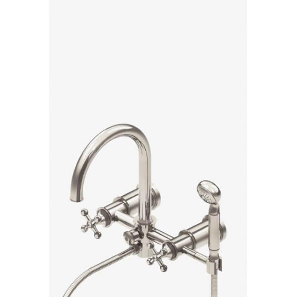 Dash Wall Mounted Exposed Tub Filler with 2.5gpm Metal Handshower and Cross Handles in Nickel