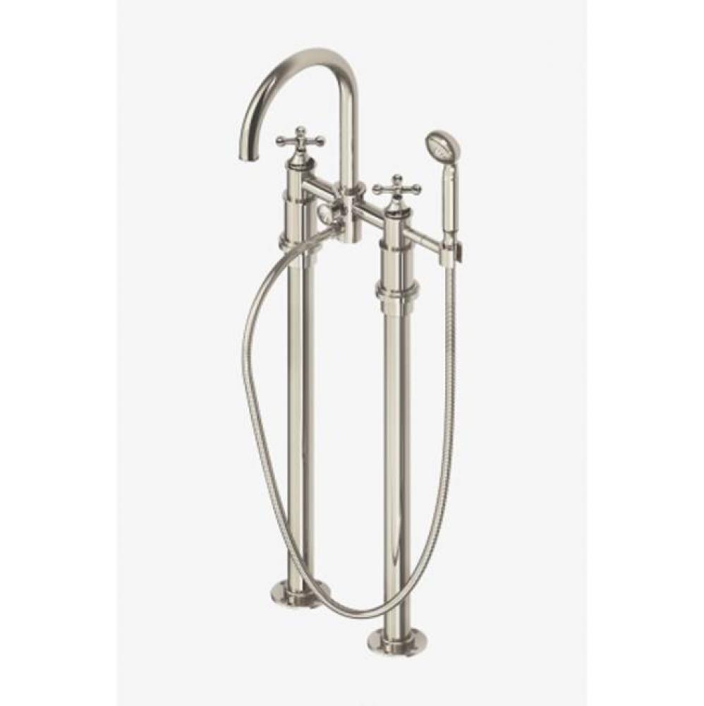 Dash Floor Mounted Exposed Tub Filler with 2.5gpm Metal Handshower and Cross Handles in Chrome