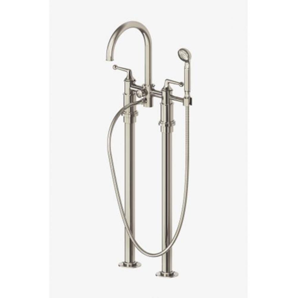Dash Floor Mounted Exposed Tub Filler with 2.5gpm Metal Handshower and Lever Handles in Nickel