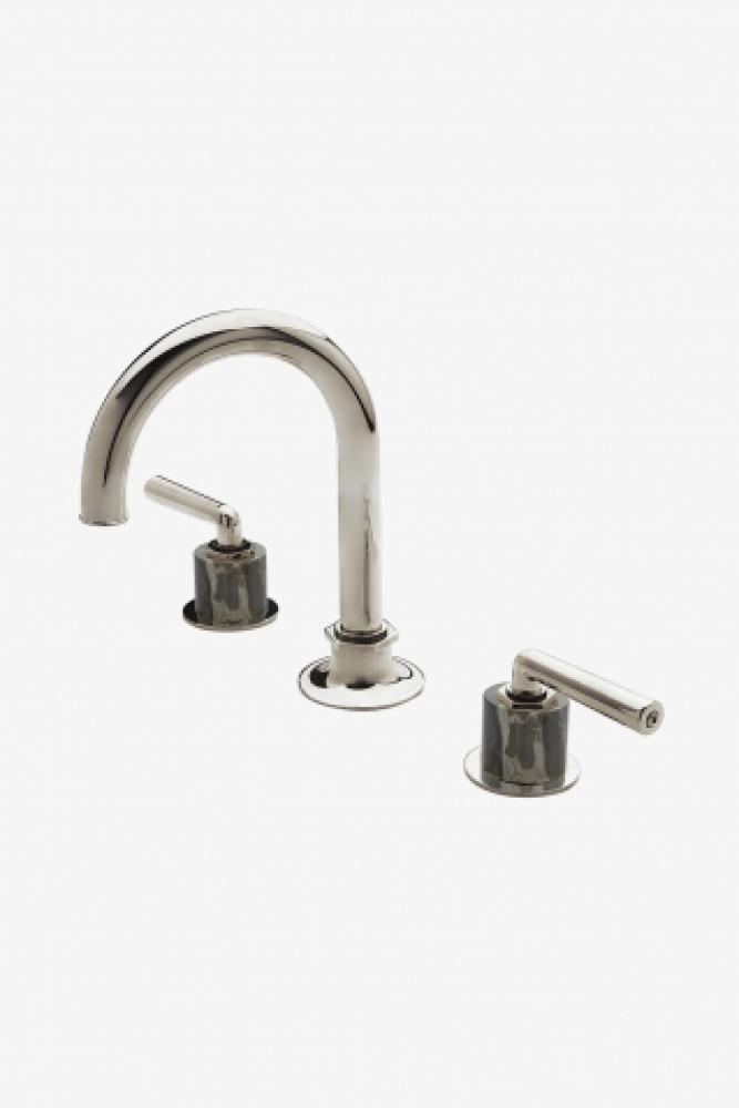 Henry Gooseneck Three Hole Deck Mounted Lavatory Faucet with Portoro Cylinders and Metal Lever