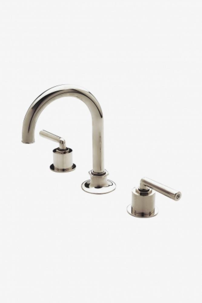 Henry Gooseneck Three Hole Deck Mounted Lavatory Faucet with Metal Lever Handles in Matte Nickel,