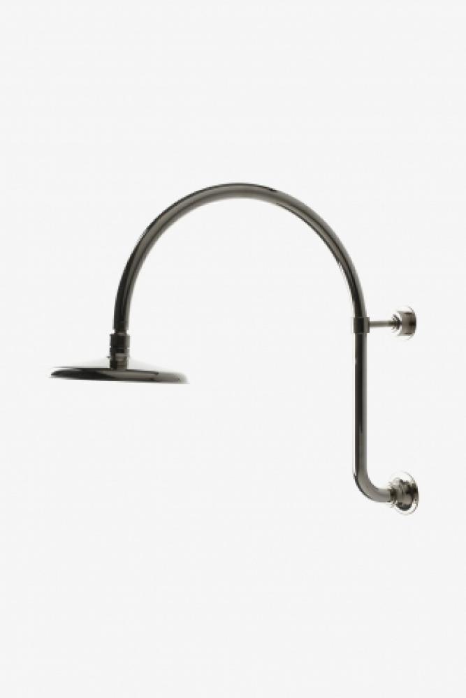 COMPONENT ONLY UK WRAS Henry 8 Gooseneck Wall Mounted Shower Rose, Arm and Flange in Unlacquered B