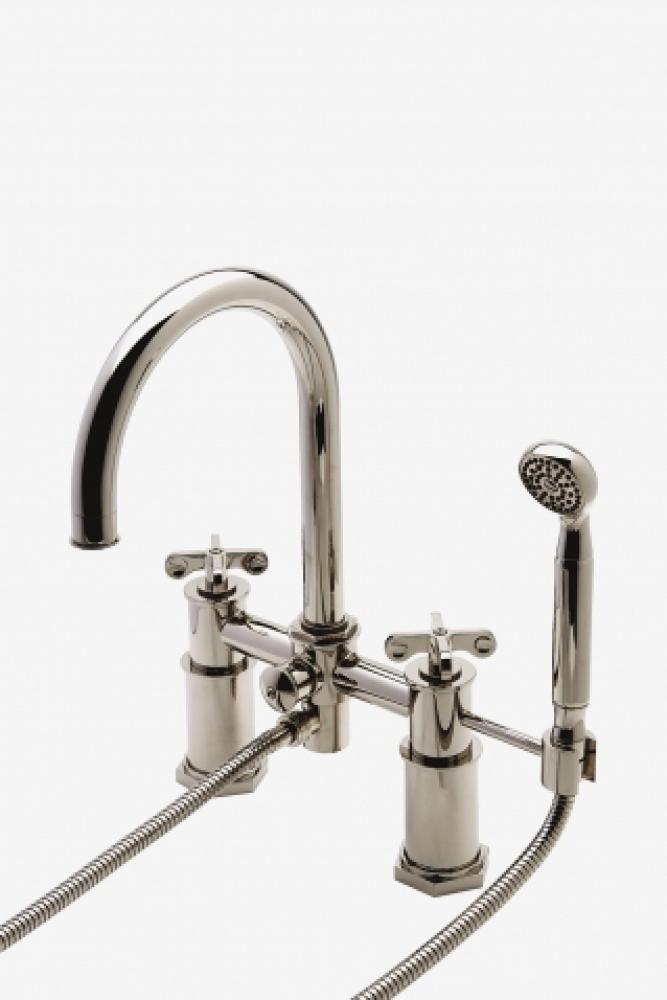 Henry Exposed Deck Mounted Tub Filler With Handshower and Metal Cross Handles in