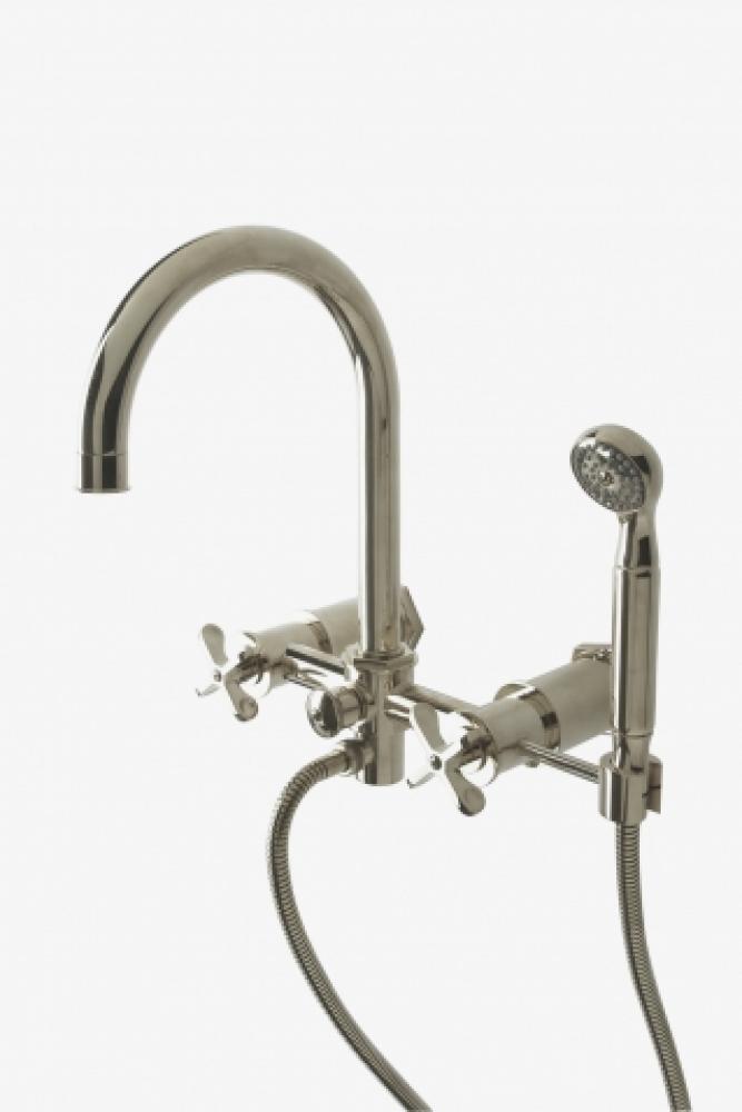 Henry Exposed Wall Mounted Tub Filler With Handshower and Metal Cross Handles in