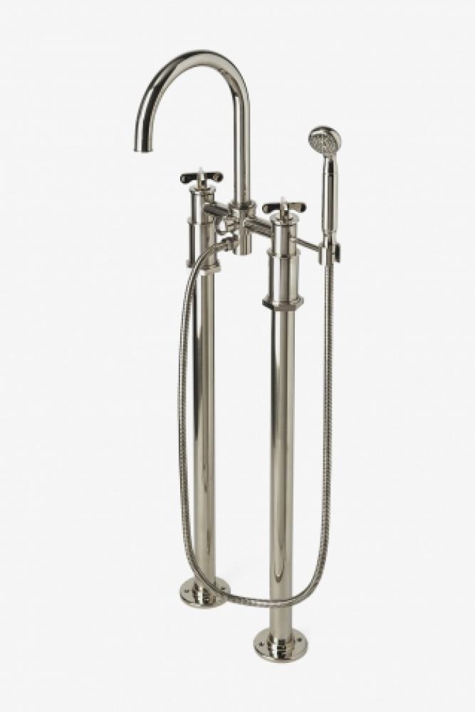 Henry Exposed Floor Mounted Tub Filler With Handshower and Metal Cross Handles in