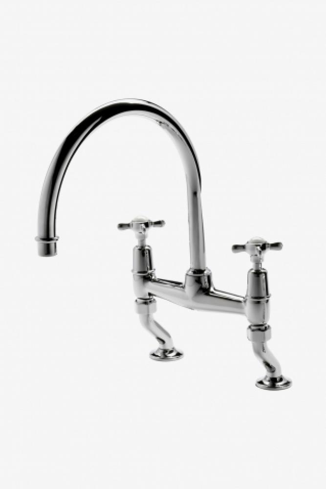 Easton Classic Two Hole Bridge Gooseneck Kitchen Faucet, Metal Cross Handles in Shadow,