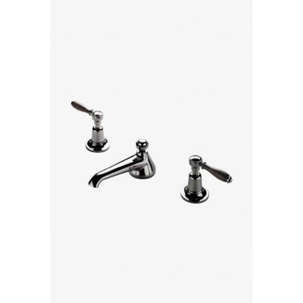 Easton Classic Low Profile Three Hole Deck Mounted Lavatory Faucet with Oak Lever Handles in Brass