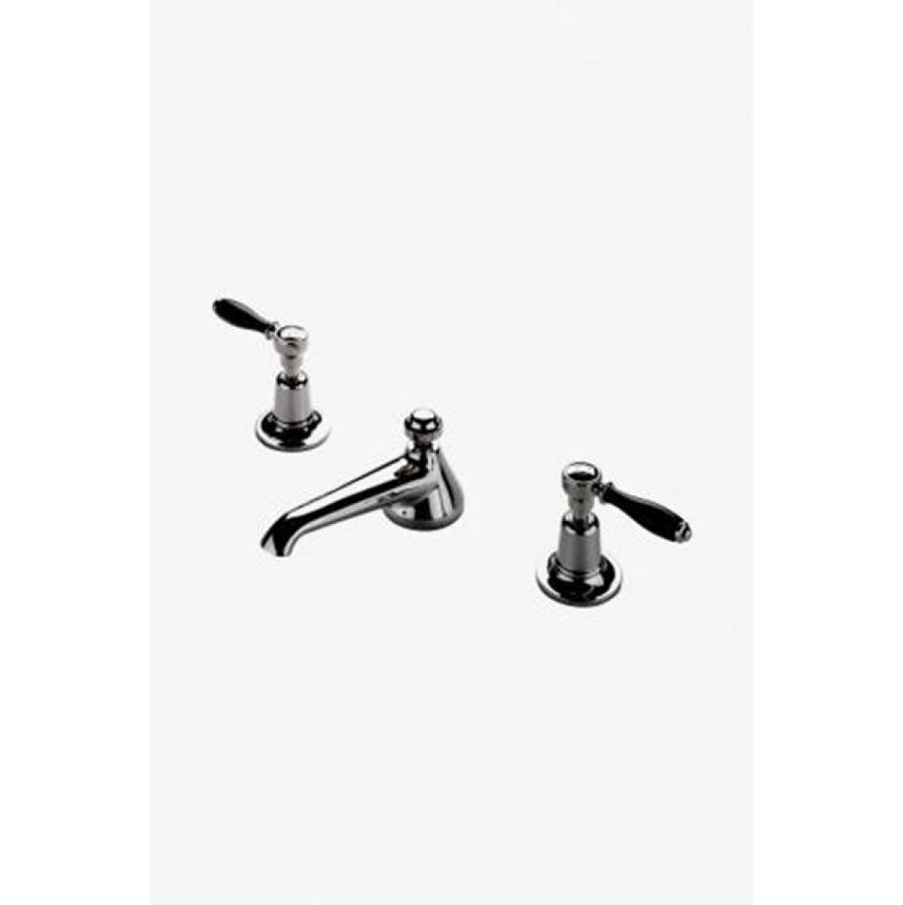 Easton Classic Low Profile Three Hole Deck Mounted Lavatory Faucet with Black Porcelain Lever Hand
