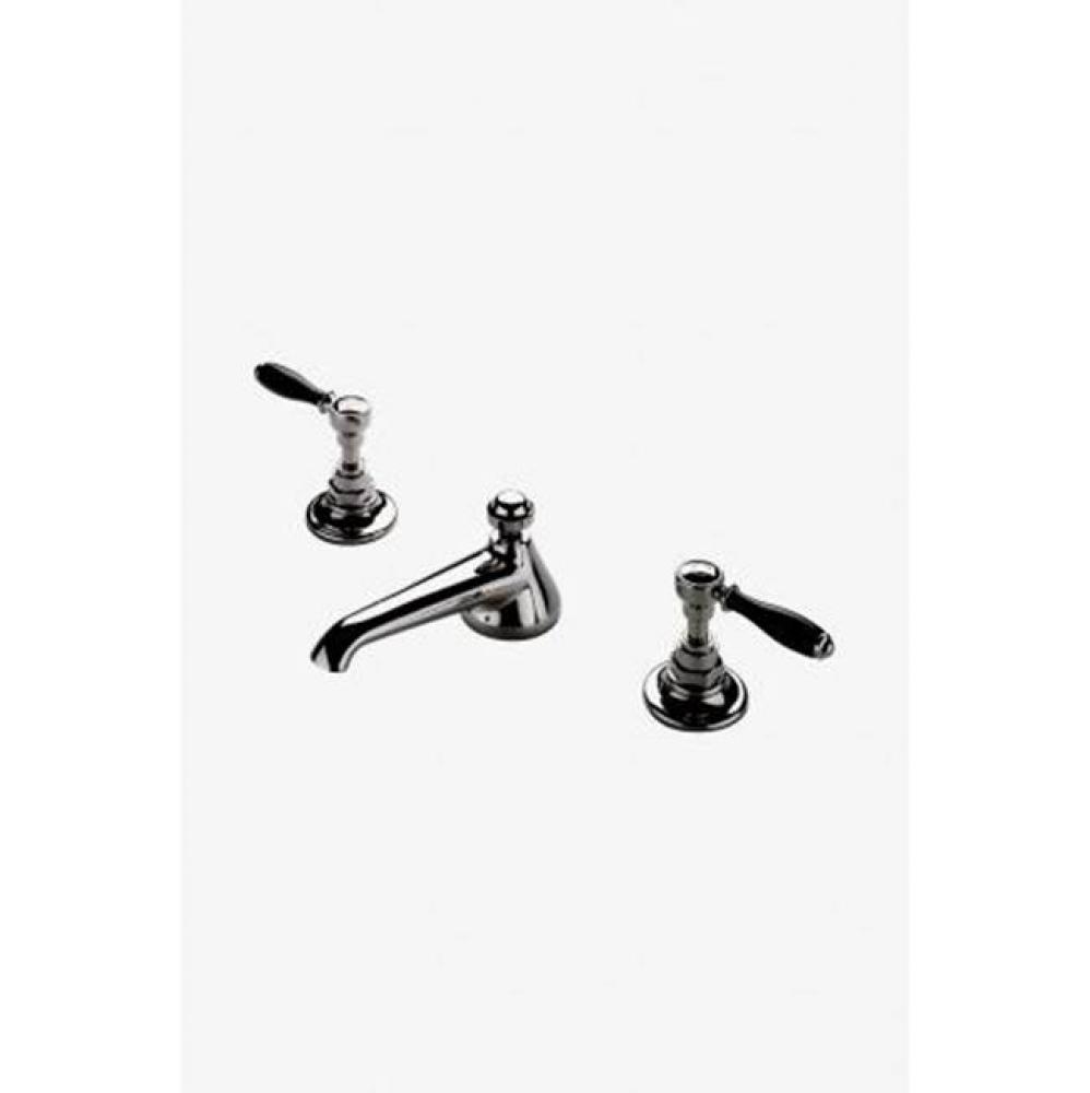 Easton Vintage Low Profile Three Hole Deck Mounted Lavatory Faucet with Black Porcelain Lever Hand