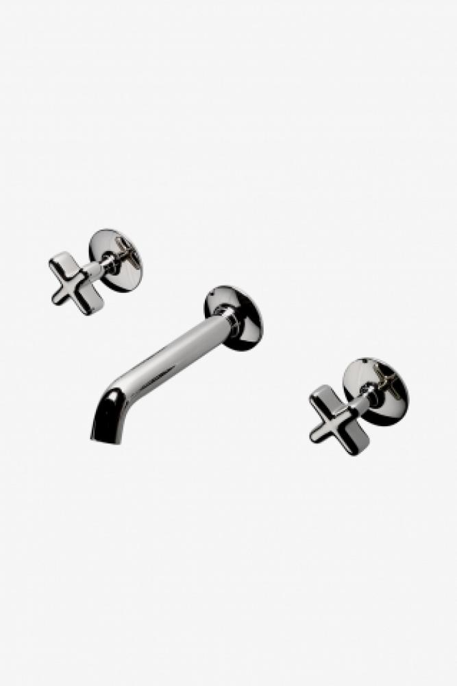 .25 Low Profile Three Hole Wall Mounted Lavatory Faucet with Metal Cross Handles in Shadow