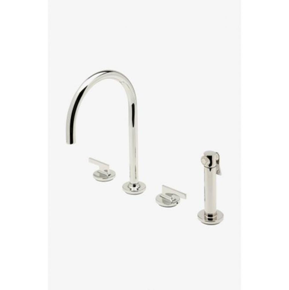 Formwork Three Hole Gooseneck Kitchen Faucet with Metal Lever Handles and Spray in Matte Nickel, 2
