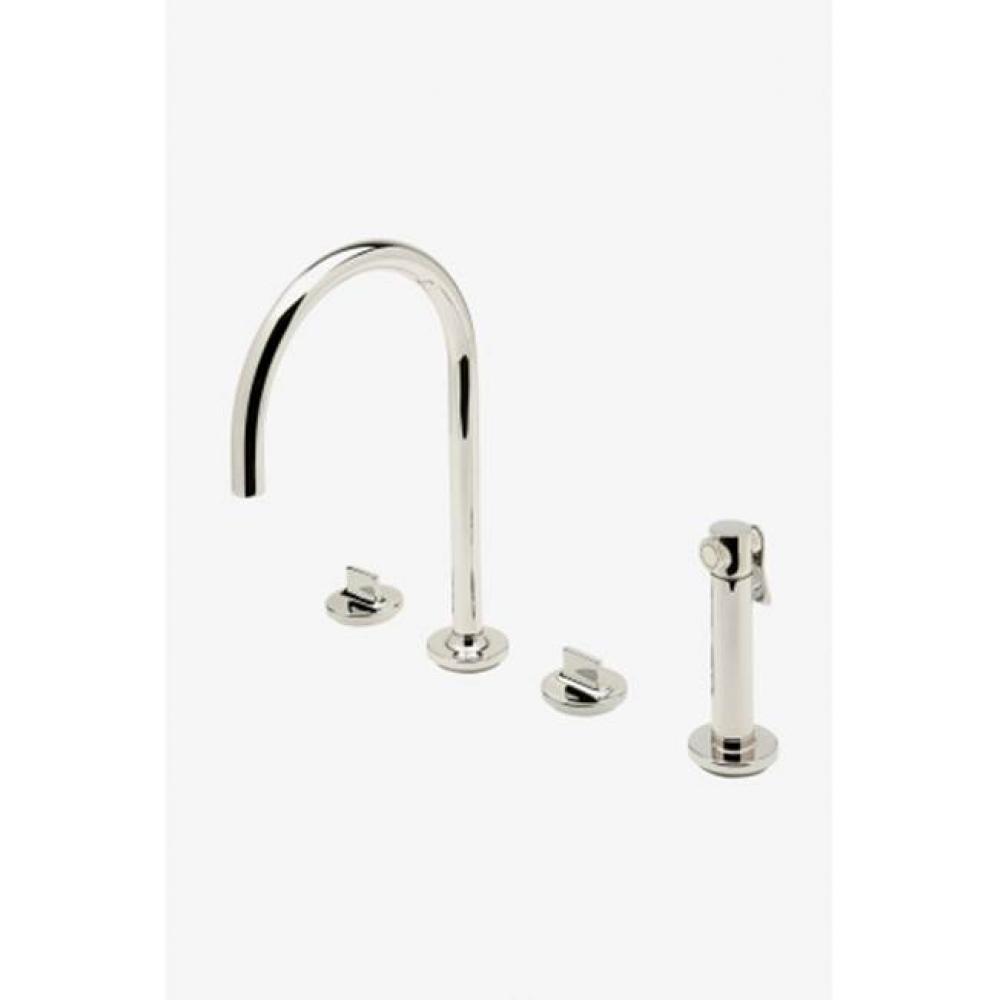 Formwork Three Hole Gooseneck Kitchen Faucet with Metal Knob Handles and Spray in Chrome, 2.2gpm