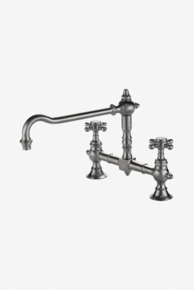 Julia Two Hole Bridge High Profile Kitchen Faucet, Metal Cross Handles in