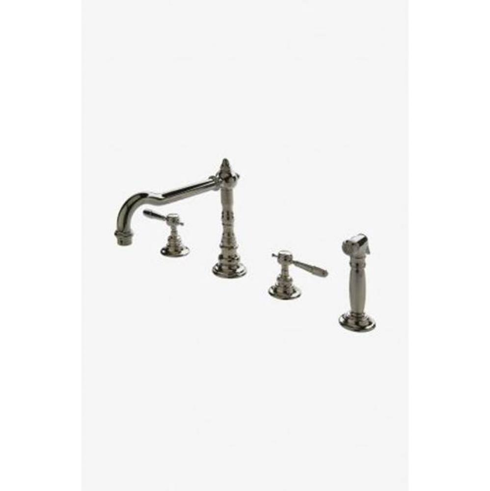 Julia Three Hole High Profile Kitchen Faucet, Metal Lever Handles and Spray in Chrome