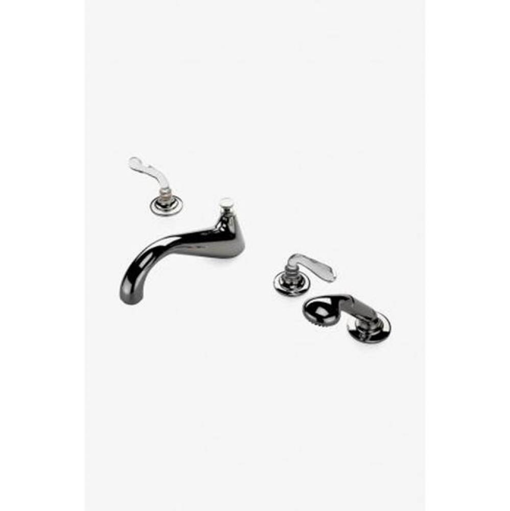Opus Deck Mounted Low Profile Concealed Tub Filler with Metal Handshower and Crystal Lever
