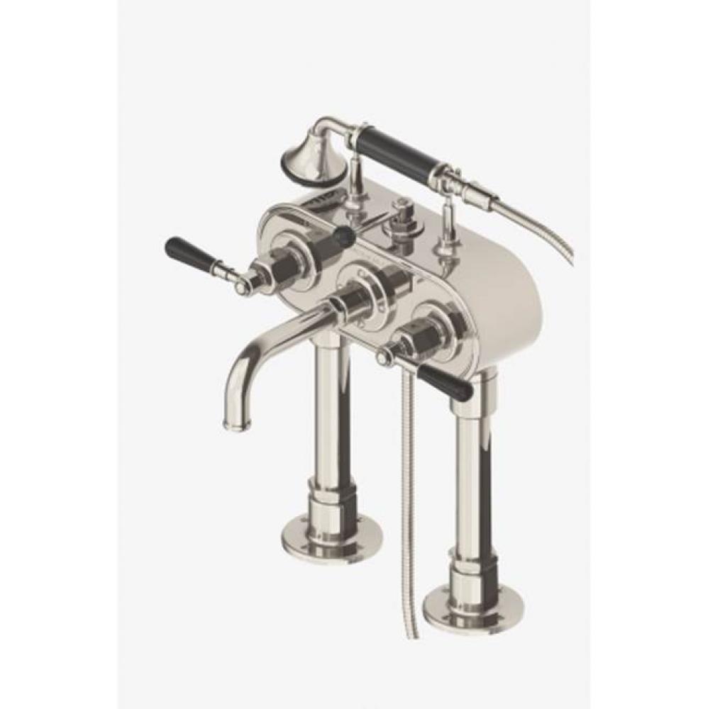 Regulator Exposed Deck Mounted Tub Filler with 2.5gpm Handshower and Black Lever Handles in Chrome