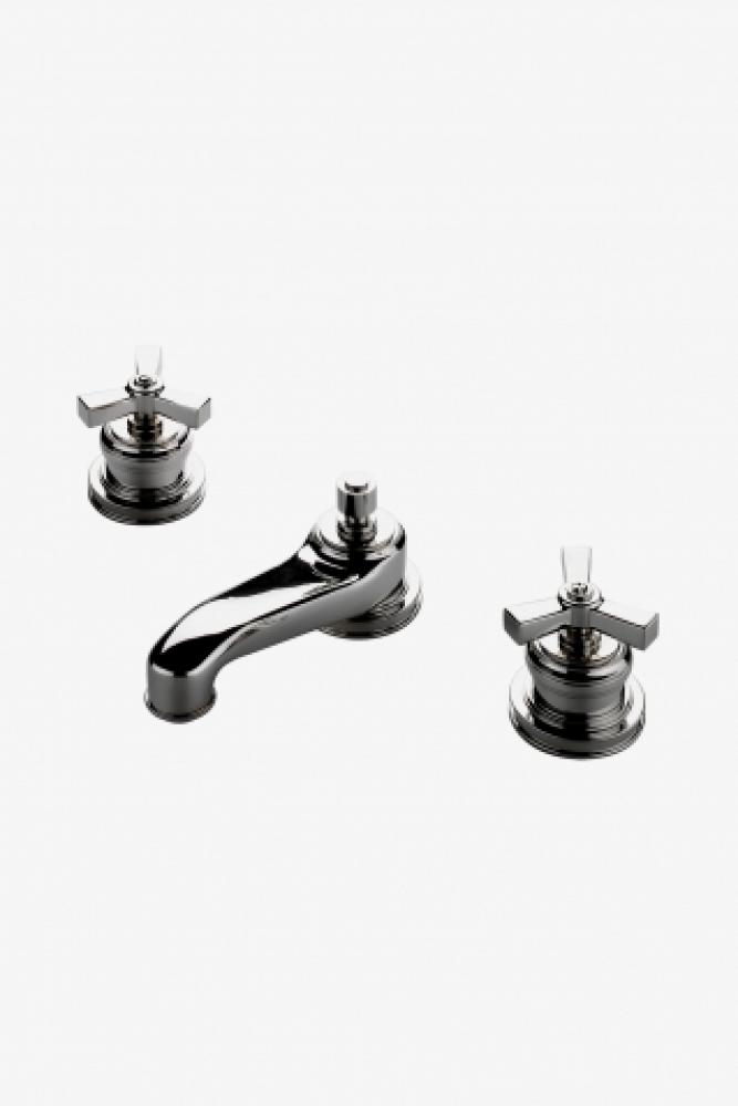 Aero Low Profile Three Hole Deck Mounted Lavatory Faucet with Metal Cross Handles in Shadow,