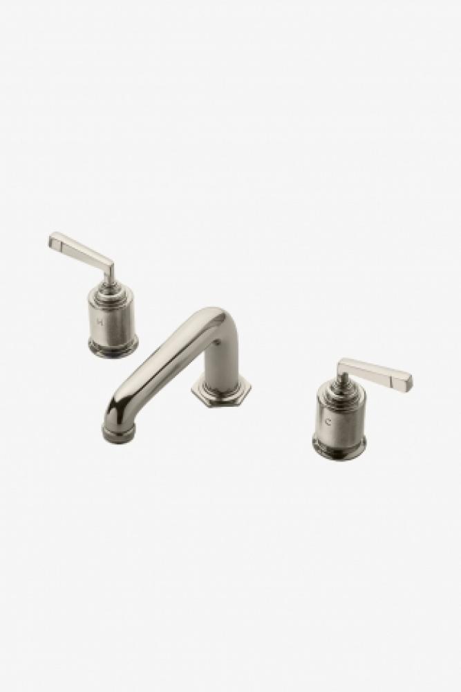 R.W. Atlas Low Profile Three Hole Deck Mounted Lavatory Faucet with Metal Lever Handles in Brass,