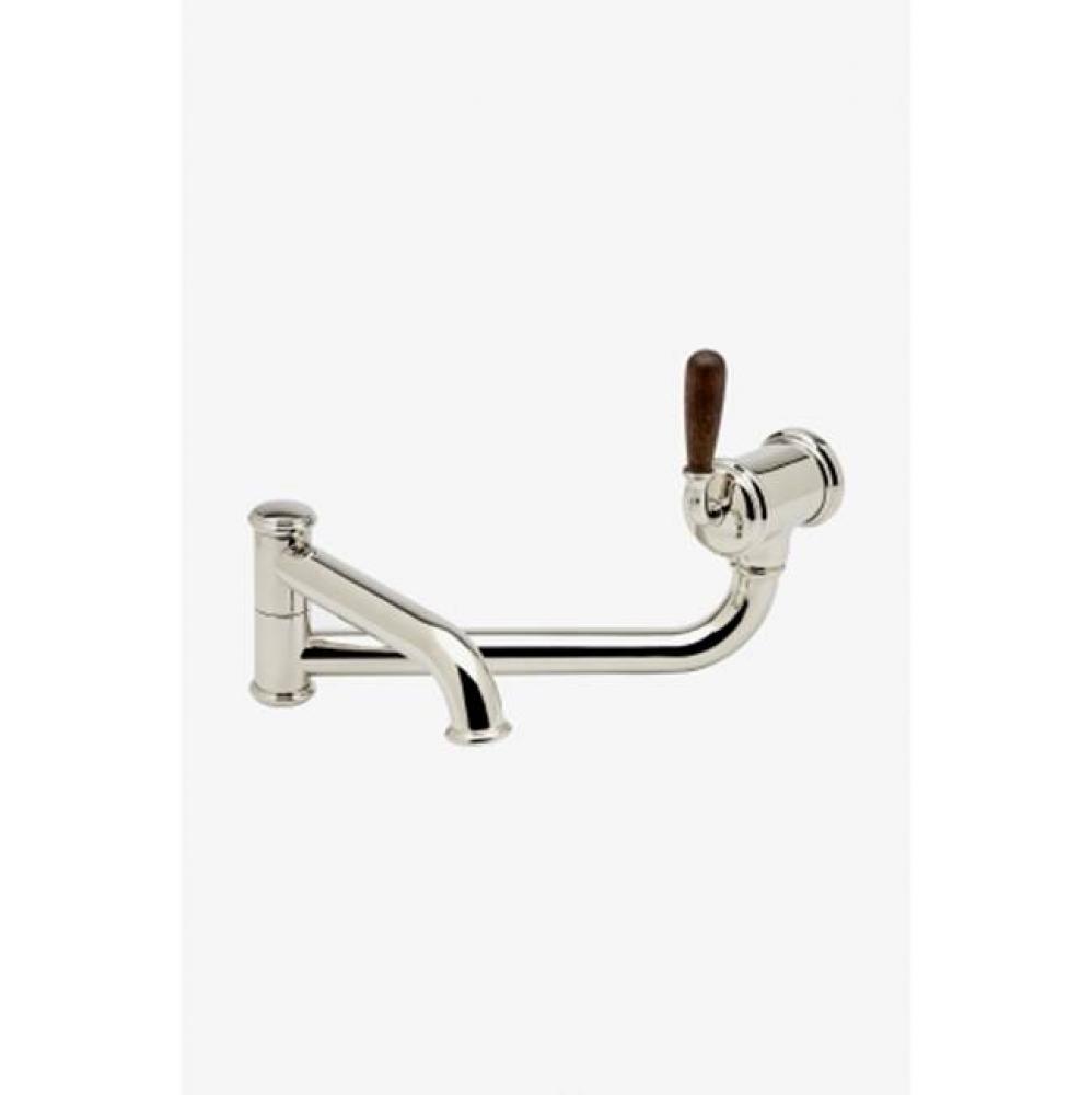 Canteen Articulated Pot Filler with Oak Lever Handle in Unlacquered Brass