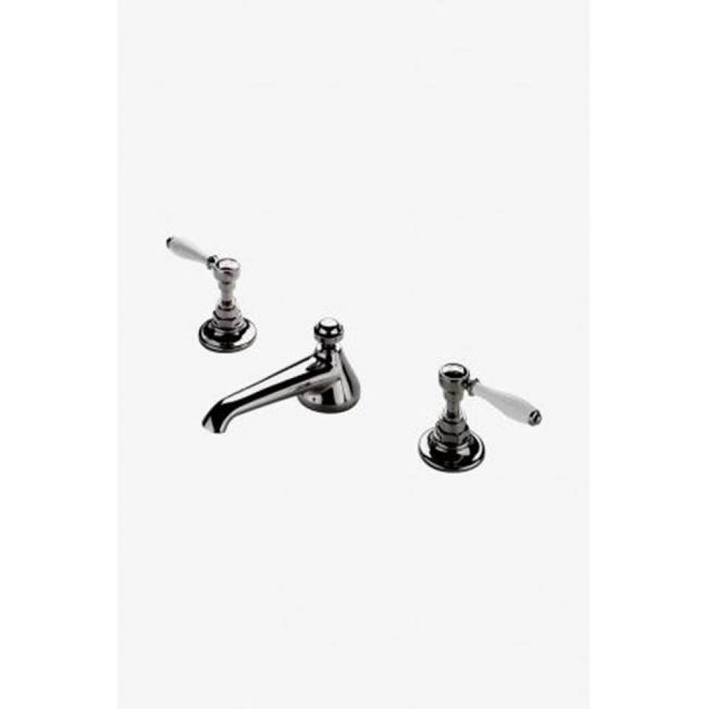 Easton Vintage Low Profile Three Hole Deck Mounted Lavatory Faucet with White Porcelain Lever Hand