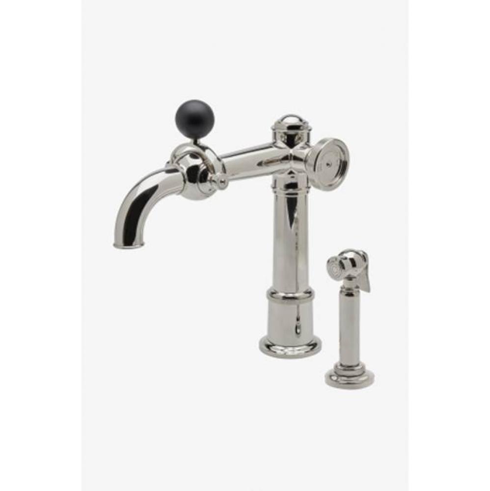 On Tap One Hole High Profile Kitchen Faucet with Metal Wheel, Black Ball Handle and Spray in Matte