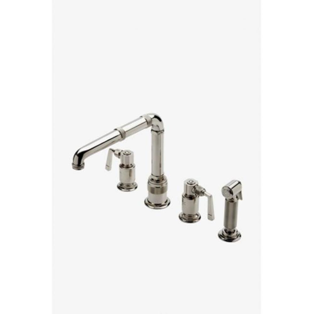 R.W. Atlas High Profile Kitchen Faucet with Metal Side Mount Lever Handles and Spray in Nickel,
