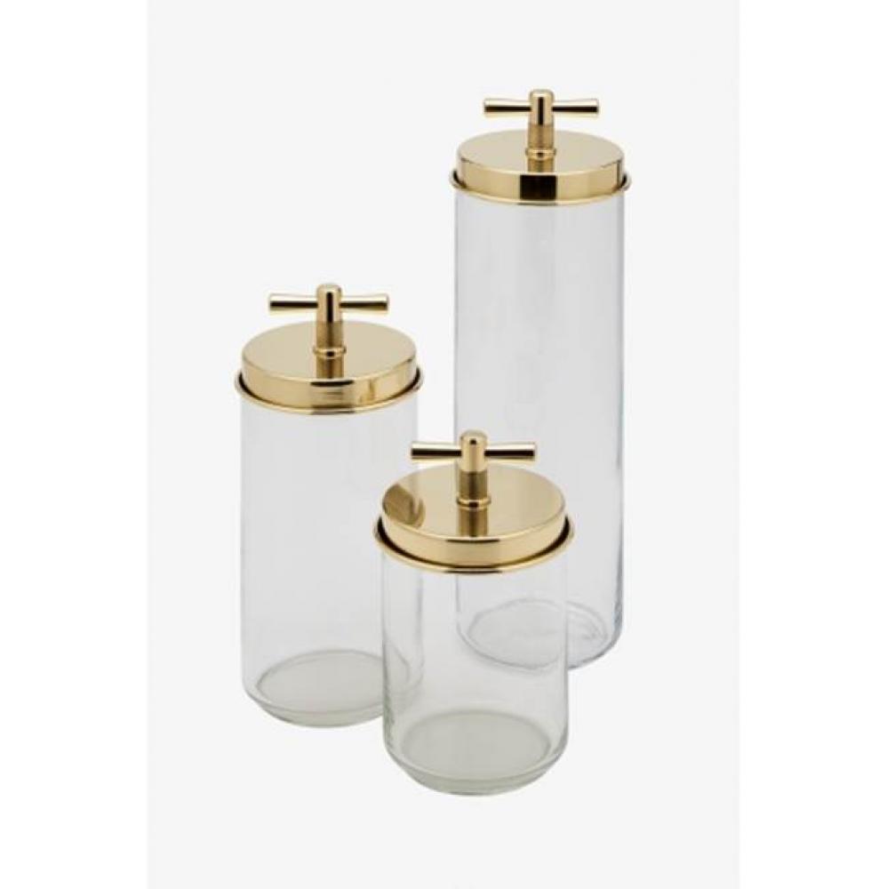 Quarter Set of Three Glass Storage Jars with Unlacquered Brass Lids