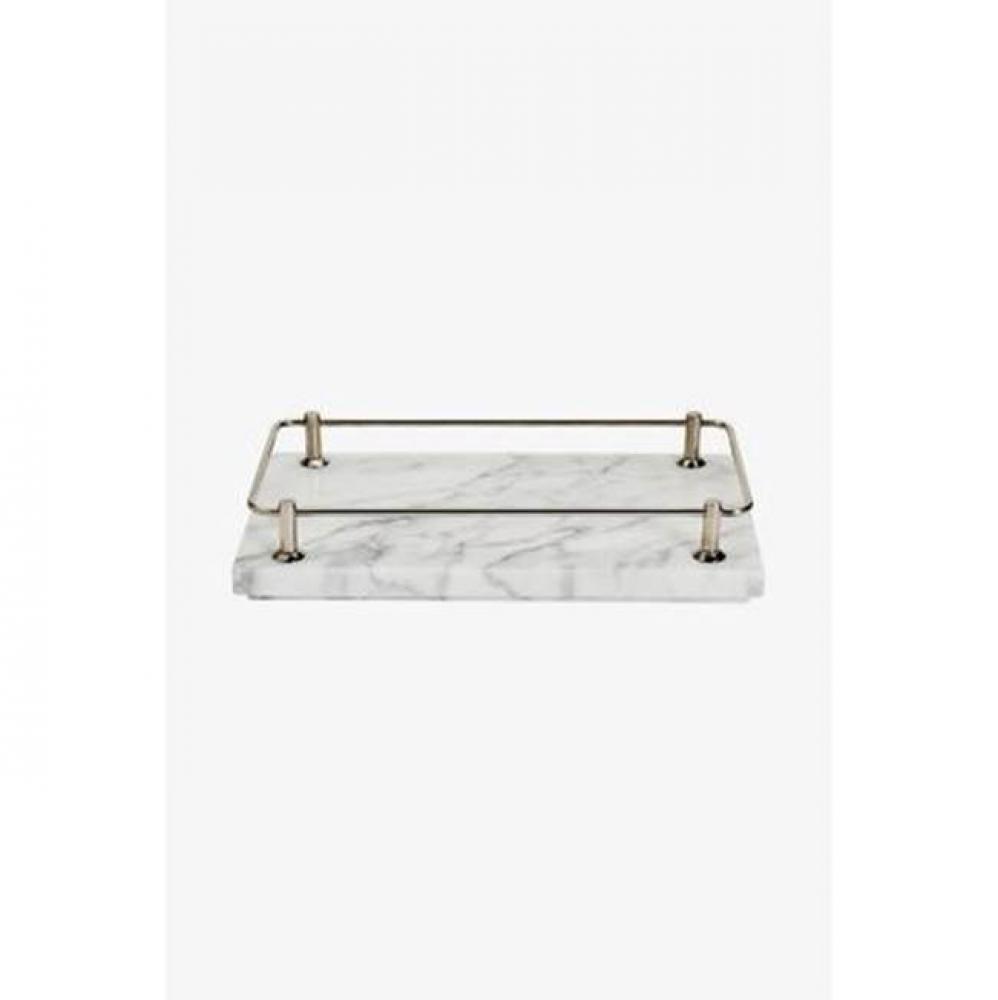 Cavea Marble Vanity Tray with Brass Rail in Nickel/Arabescato Honed