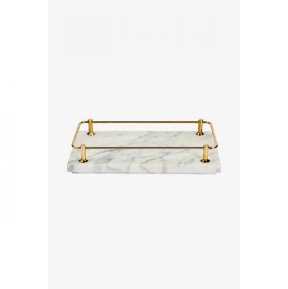 Cavea Marble Vanity Tray with Brass Rail in Unlacquered Brass/Arabescato Honed