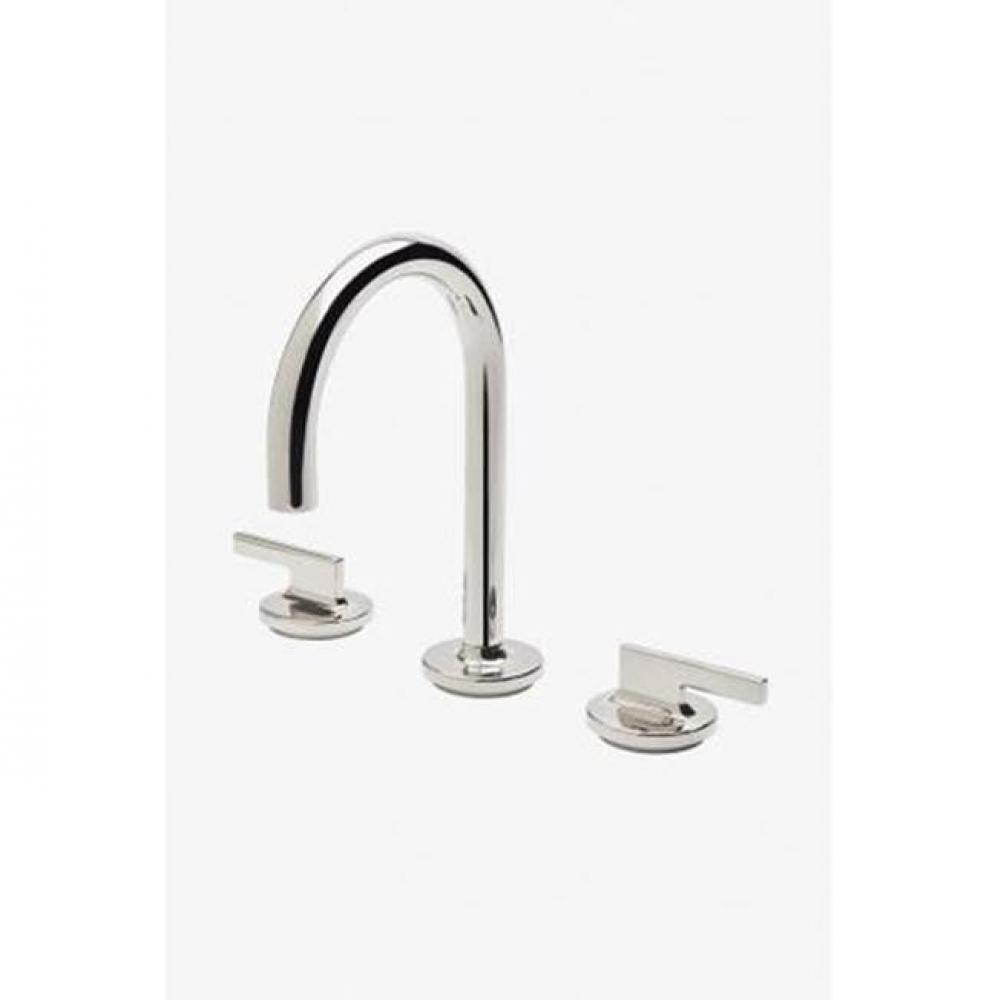 Formwork Gooseneck Three Hole Deck Mounted Lavatory Faucet with Metal Lever Handles in Unlacquered