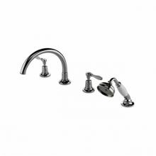 Waterworks 09-63079-62928 - Easton Classic Gooseneck Concealed Tub Filler With Handshower and White Porcelain Lever Handles