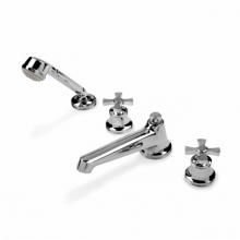 Waterworks 09-00088-60512 - Transit Deck Mounted Low Profile Concealed Tub Filler with Metal Handshower and Metal Cross
