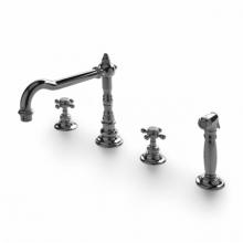 Waterworks 07-12032-40533 - Julia Three Hole High Profile Kitchen Faucet, Metal Cross Handles and Spray in