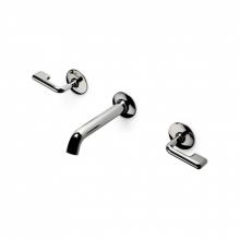 Waterworks 07-01166-35548 - .25 Low Profile Three Hole Wall Mounted Lavatory Faucet with Metal Lever Handles in Matte Nickel,