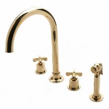 Waterworks 07-97087-56275 - Henry Three Hole Gooseneck Kitchen Faucet, Metal Cross Handles and Spray in Unlacquered