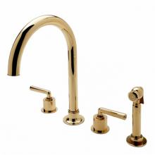 Waterworks 07-79499-56504 - Henry Three Hole Gooseneck Kitchen Faucet, Metal Lever Handles and Spray in Unlacquered