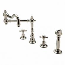 Waterworks 07-31256-38847 - Julia Three Hole Articulated Kitchen Faucet, Metal Cross Handles and Spray in Unlacquered