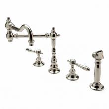 Waterworks 07-03953-31528 - Julia Three Hole Articulated Kitchen Faucet, Metal Lever Handles and Spray in Unlacquered Brass,