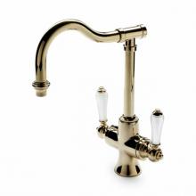 Waterworks 07-35316-82386 - Medoc One Hole High Profile Kitchen Faucet, White Porcelain Lever Handles in Unlacquered