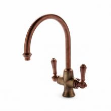 Waterworks 07-86742-43253 - Calais One Hole Gooseneck Kitchen Faucet, White Porcelain Lever Handles in Antique