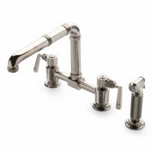 Waterworks 07-39732-53072 - R.W. Atlas Two Hole Bridge High Profile Kitchen Faucet, Metal Side Mount Levers and Spray in
