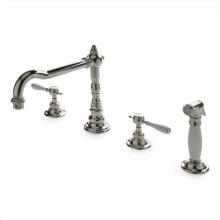 Waterworks 07-41746-63486 - Julia Three Hole High Profile Kitchen Faucet, White Porcelain Levers and Spray in Burnished
