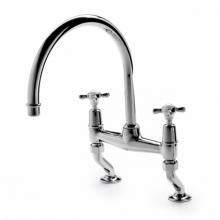 Waterworks 07-93647-22031 - Easton Classic Two Hole Bridge Gooseneck Kitchen Faucet, Metal Cross Handles in Sovereign,