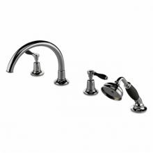 Waterworks 09-84244-52806 - Easton Classic Gooseneck Concealed Tub Filler With Handshower and Black Porcelain Lever Handles