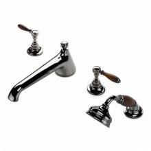 Waterworks 09-72696-38079 - Easton Vintage Low Profile Concealed Tub Filler With Handshower and Oak Lever Handles in