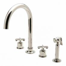 Waterworks 07-90103-10255 - Henry Three Hole Gooseneck Kitchen Faucet, Metal Cross Handles and Spray in Burnished
