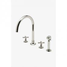 Waterworks 07-95210-75947 - Dash Three Hole Gooseneck Kitchen Faucet with Metal Cross Handles and Spray in Matte Nickel, 2.2gp