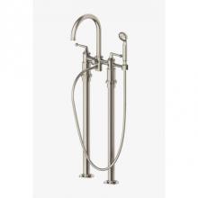Waterworks 09-44631-81933 - Dash Floor Mounted Exposed Tub Filler with 2.5gpm Metal Handshower and Lever Handles in Nickel